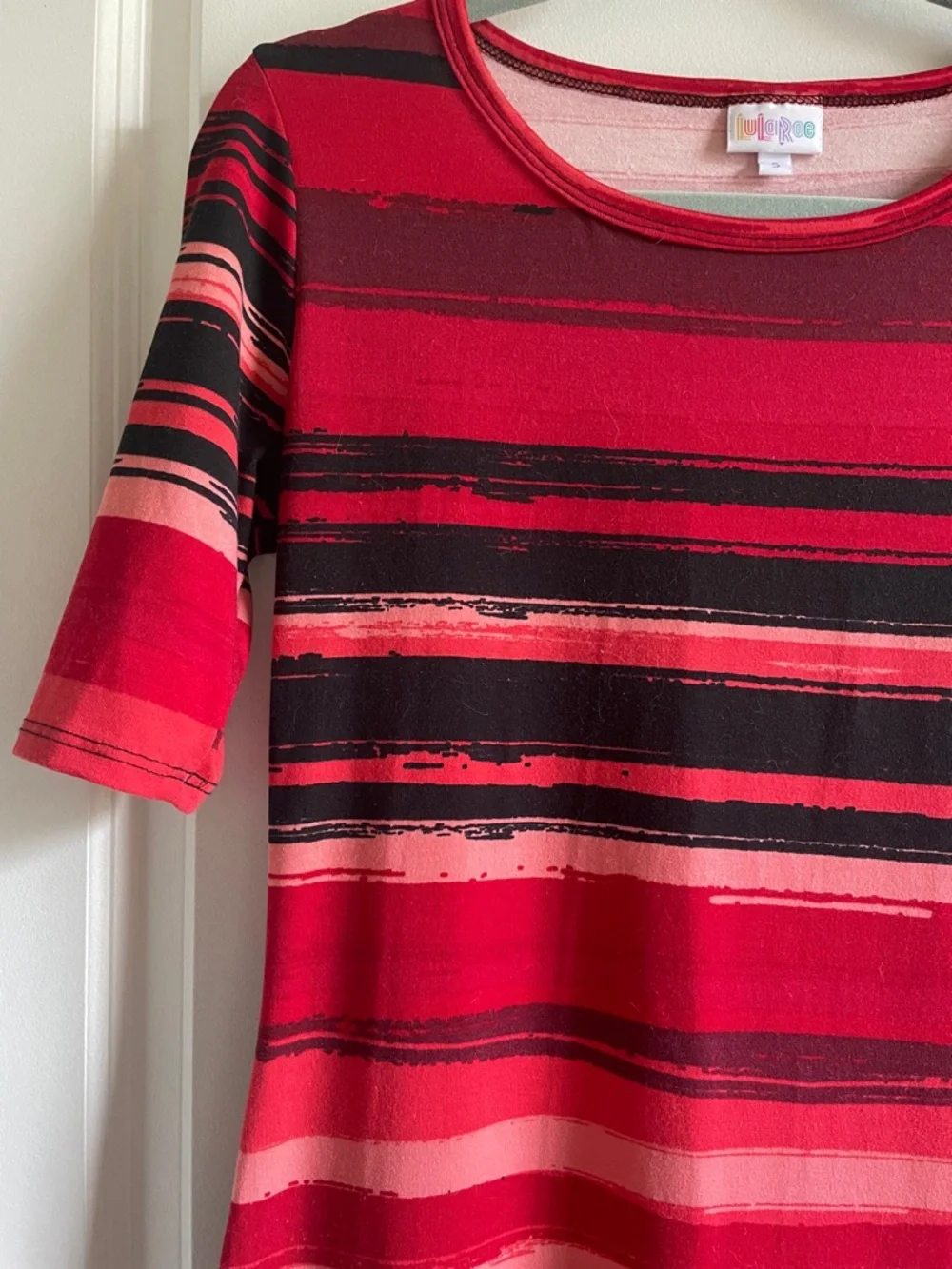 2 for $18 LuLaRoe Julia Red and Black Striped Midi Dress vamp